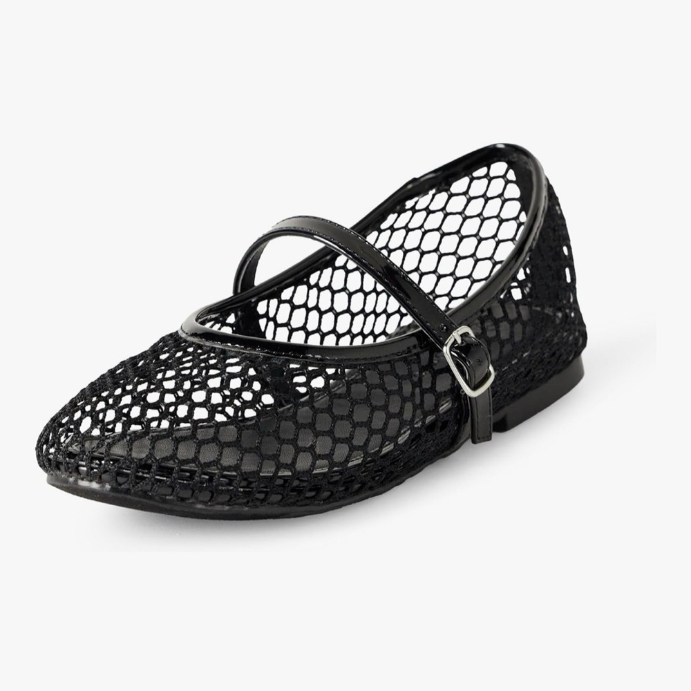 The Drop Katy Black Fishnet Flats MaryJane